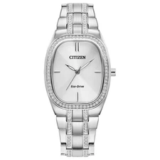 Citizen Women's Crystal Accents Eco Drive Silver Watch 28MM EM1080-55A