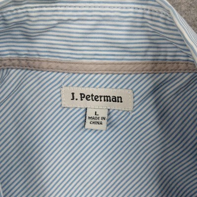 J Peterman Shirt Mens Large Blue Stripe Button Front Long Sleeve