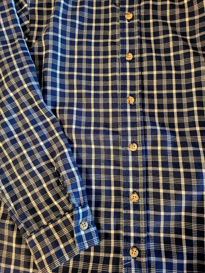 Kelly’s Kids Boys 7/8 Dress Shirt Navy White Plaid Button Down Long Sleeve - Image 3 of 4