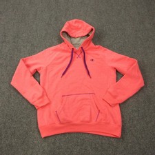 Champion Hoodie Womens Large Pink Fleece Pullover Sweatshirt Kangaroo Pocket Eco