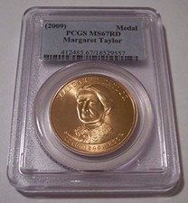 2009 Margaret Taylor First Spouse Bronze Medal U.S. Mint MS67 RED PCGS
