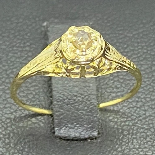 Antique Filigree .49ctw Diamond 14K Yellow Gold 925 Silver Ring Size 6.5