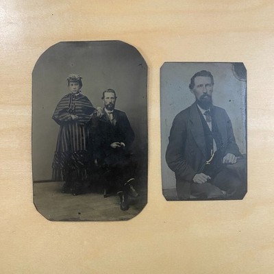 Set of 2 Late 1800s Tintype Portrait Photos Gentleman Taken at Different Ages