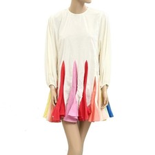 Rhode Resort Ella Mini Dress Godet Trapeze Long Sleeve Swing Rainbow XS 283534
