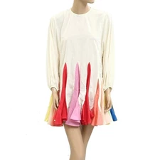 Rhode Resort Ella Mini Dress Godet Trapeze Long Sleeve Swing Rainbow XS 283534