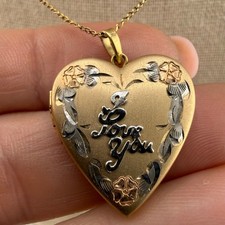 Vintage Gold Filled Locket Necklace Heart I Love You 19”
