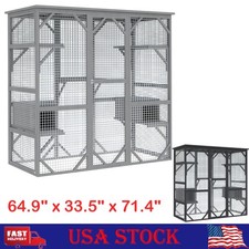 Large Wooden Catio Outdoor Cat Enclosure w/ Window Cat House for Patio Backyard