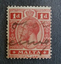 MALTA King George V, 1d Postage Revenue, Used
