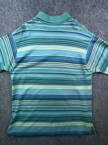 Polo Tommy Bahama uomo grande misto seta blu verde manica corta a righe - Foto 14 di 14