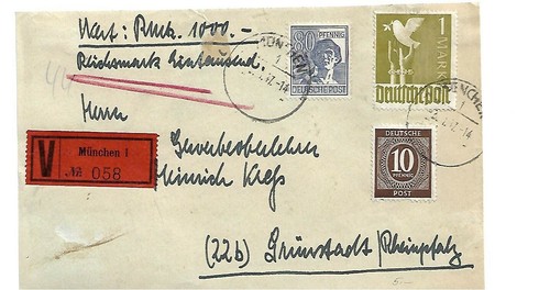 Briefmarken Ganzsache 1947 Wertbrief