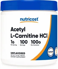 Nutricost Pure Acetyl L-Carnitine 100g, 1000mg Per Serving, 100 Servings