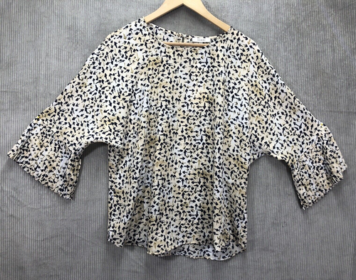 Sioni Womens Blouse Size Large Arrow Print 3/4 Batwing Pleated Sleeves NWT