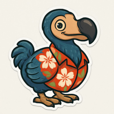 8X Dodo im Hawaiihemd Sticker Lustiger Vogel Aufkleber Exotisches Tiermotiv 9x9c