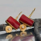 Omer 925 Silver Turkish Handmade Large Coral Earrings 24 k Yellow Gold Vermeil
