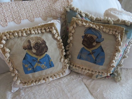Süßer renommierter französischer Mops Mantel Vintage mit Fransen Nadelkissen #2 - Bild 5 von 5