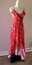 Express Women’s XS Red Floral Asymmetric High Low Hem Sun Dress Paisley Beach