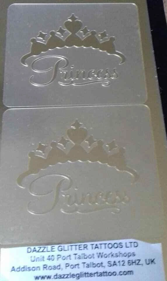DAZZLE GLITTER TATTOOS 2x Prinzessin Krone Schminken Schablonen mehrfach wiederverwendbar Schminken Werkzeug