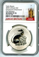 2025 GB 1OZ SILVER REVERSE PROOF NGC PF70 TUDOR BEASTS GREYHOUND OF RICHMOND