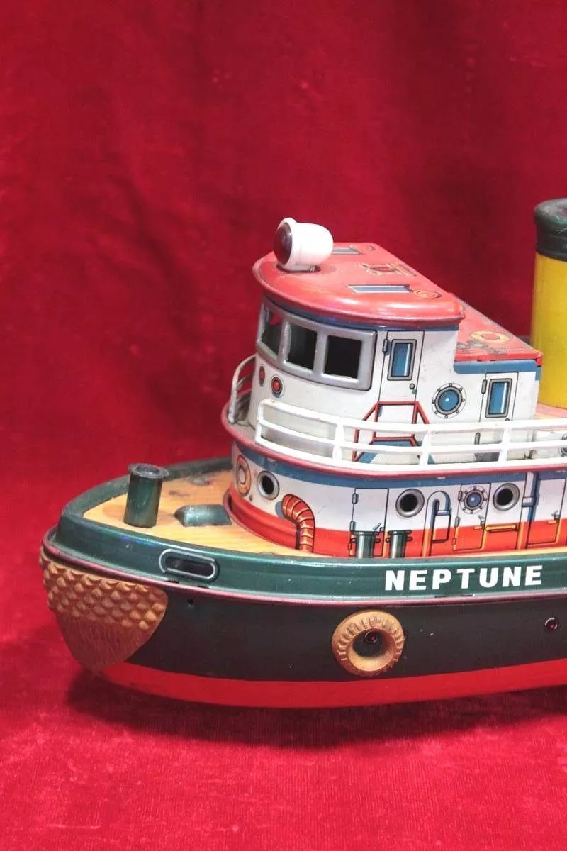 Tin Toy Old Vintage Battery Operate Neptune Boat Ship Toy Made in
