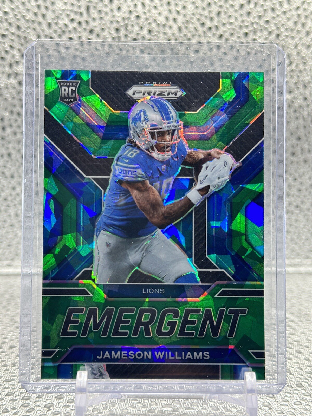 2022 Panini Prizm Jameson Williams Emergent Green Ice Prizms RC SP #9