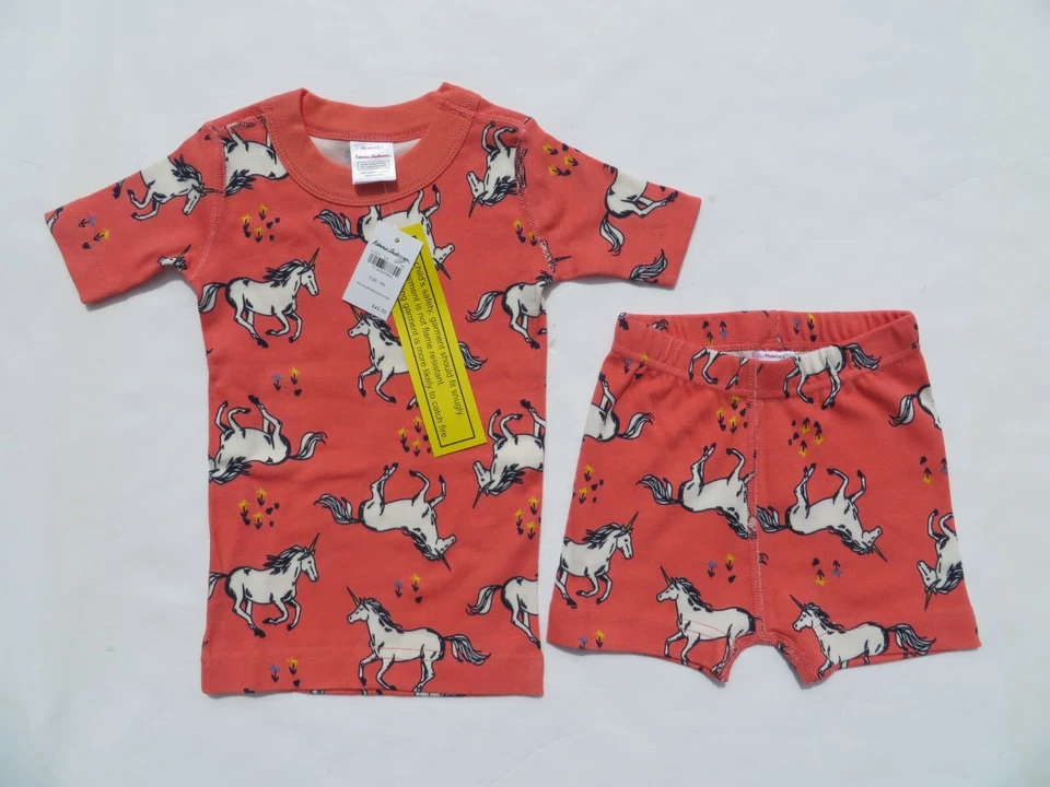 Pijama Hanna Andersson 90 Meninas 3T Curto John Algodão Orgânico Unicórnios NOVO - Imagem 2 de 4