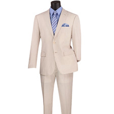 Men's Tan Striped Seersucker 2-Button Modern Fit Cotton Custom Made Suit - NEW