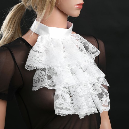 Victorian Renaissance Detachable Ruffled Lace Jabot Neck Fake Collar w/Button - Picture 2 of 27