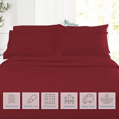 Ensemble de 4 draps de lit 1800 Queen ou King ultra doux microfibre poche profonde - Photo 264/360