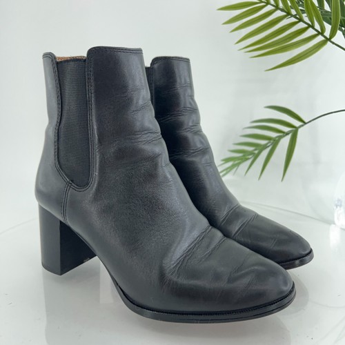 Madewell Women's The Laura Boot Size 7.5 Chelsea PullOn Block Heel Black Leather