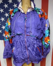 PURPLE  FLORAL vtg polyester track-suit 1980s women  s lrg 2-piece kitschy
