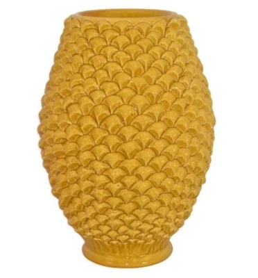 Zapfen Sizilien Vase Fass Blumen Keramik Handarbeit Ornament Vasen Senf - Bild 1 von 4