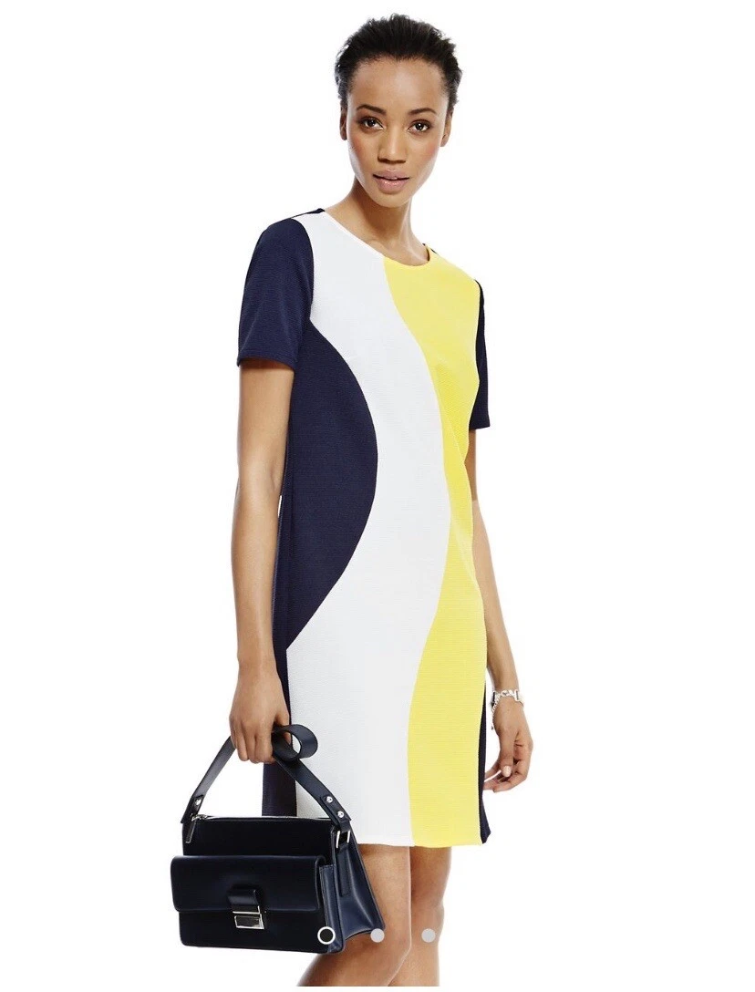 M S Collection A Line Colour Block Shift Knee Length Dress Ladies