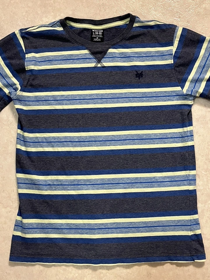 Camisa Zoo York Juvenil Talla L (14/16) Gris - Azul Rayas Logo Cuello Redondo Manga Larga Foto 4 de 4