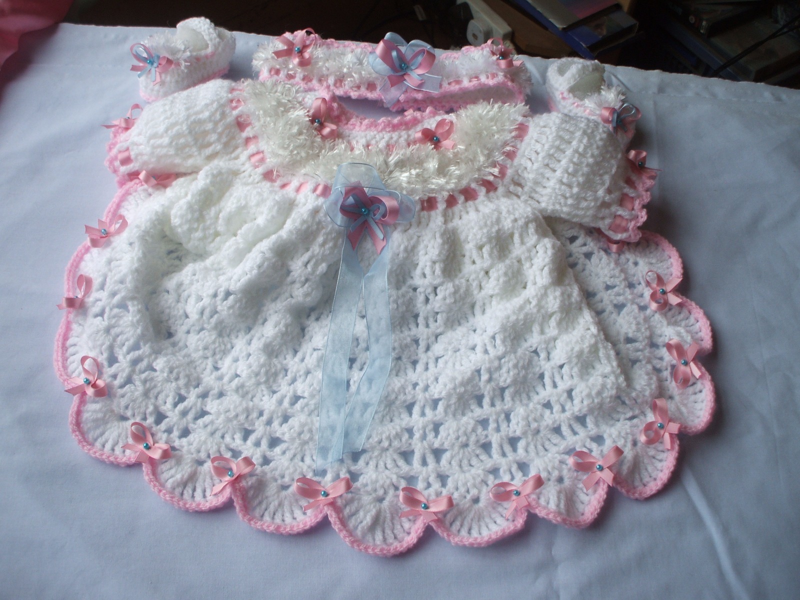 Baby crochet pattern, DK, Dress booties headband Romany girl.inc