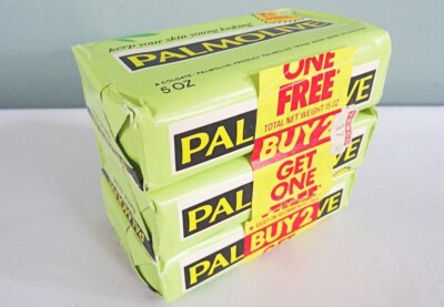 Vintage Palmolive Seife 70er Jahre Bar unbenutzt Original Verpackung Werbung Requisiten x2