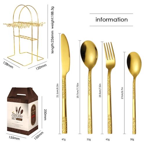 Set posate 24 pz oro tavola argento set per 6 persone incl. forchetta cucchiaio coltello - Foto 14 di 19