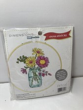 Flowers In A Mason Jar Counted Cross Stitch Embroidery Kit Dimensions Easy NEW