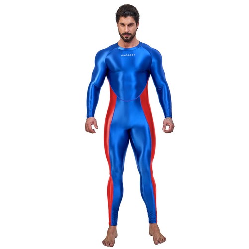 AMORESY Men's Shiny Jumpsuits Tracksuits Cycling Tights Overalls Activewear Sets - Picture 28 of 32