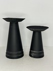 New ListingCorrugated Metal Pillar Candle Holder Set Of 2 Black Metal Rustic Crimped Edges