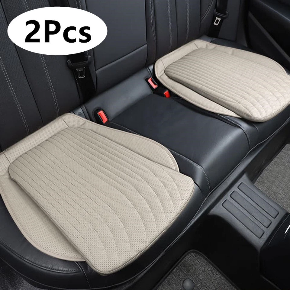 2PCS Car Interior Seat Cover Breathable PU Leather Pad Cushion Protector Beige - Imagem 4 de 4