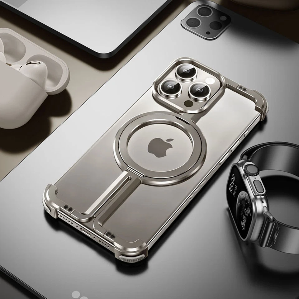  Funda protectora con soporte de anillo de metal magnético sin marco para iPhone 16 Pro Max 15 14 13 Foto 4 de 4