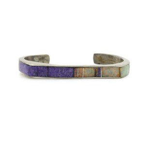 Navajo Veronica Benally Sterling Silver Opal & Charoite Cuff Bracelet #ET60 9