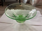 Vintage Green Depression Glass Trumpet Style Footed Bowl 9"
