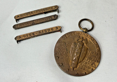 WW1 Victory Medal 3 Campaign Bars Oise Aisne Meusse Argonne Defensive Sector