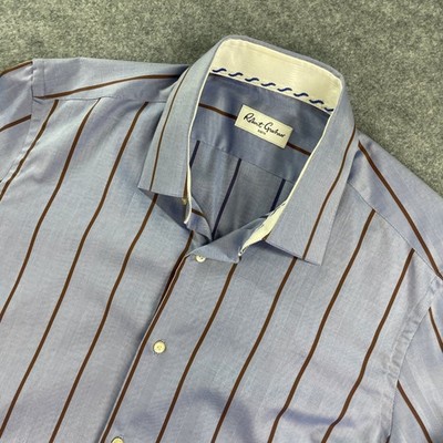 Robert Graham Mens Button Down Shirt 16 Blue Striped Long Sleeve Luxury Print