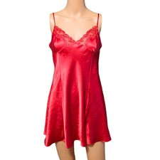 VTG Victoria  s Secret Red Satin Slip Dress M Lace Babydoll Y2K Lingerie 2000s