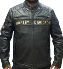 Men's Classic Harley Davidson Biker Real Leather Motorcycle Riding Jacket