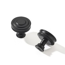 2 Pack 1-1/4 Inch Matte Black Round Cabinet Knobs Heavy Duty Solid Hardware