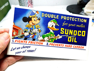 1941 Disney Mickey Mouse + Donald Duck Advertising Cartoon/Sunoco Oil Blotter/ X