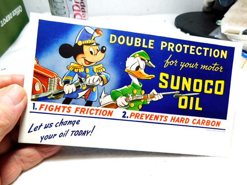 1941 Disney Mickey Mouse + Donald Duck Advertising Cartoon/Sunoco Oil Blotter/ X